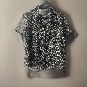 Croft & Barrow  Tank Blouse set Womens Large Black Tan White Dot Semi Sheer